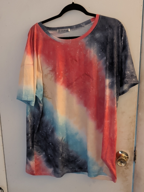 Desheng Tops - Galaxy Tie-Dye Short Sleeve Blouse - Multi Color